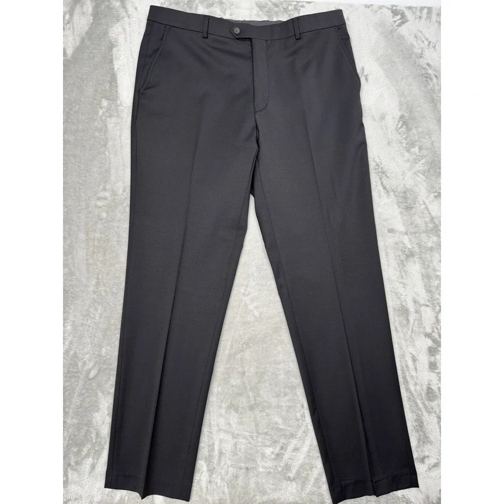 JOS A BANK Slim Fit Travel Tech Pants 38x33 Stretch Black Wool Flat Front Dress‎